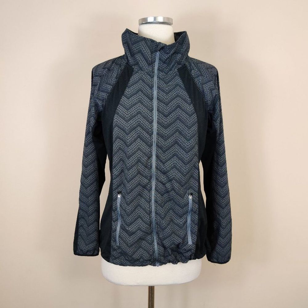 Prana Black Gray Print Zip Up Jacket